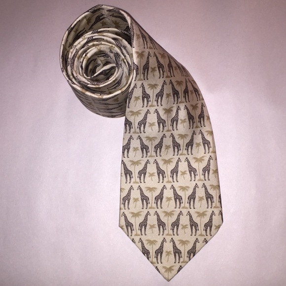 authentic HERMÈS 100% silk NECKTIE giraffe/palms
